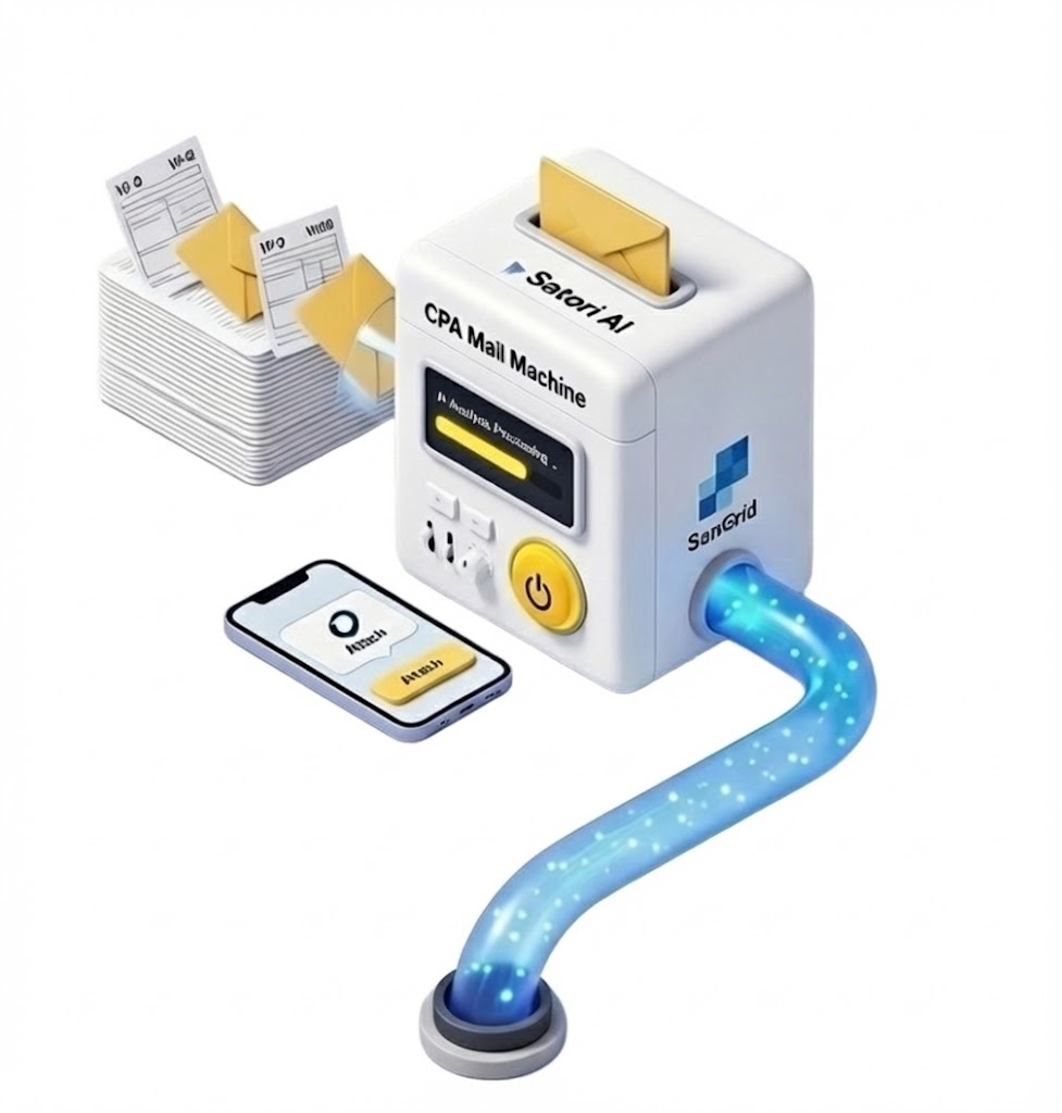 The CPA Mail Machine — email attachments flowing into an automated intake pipeline